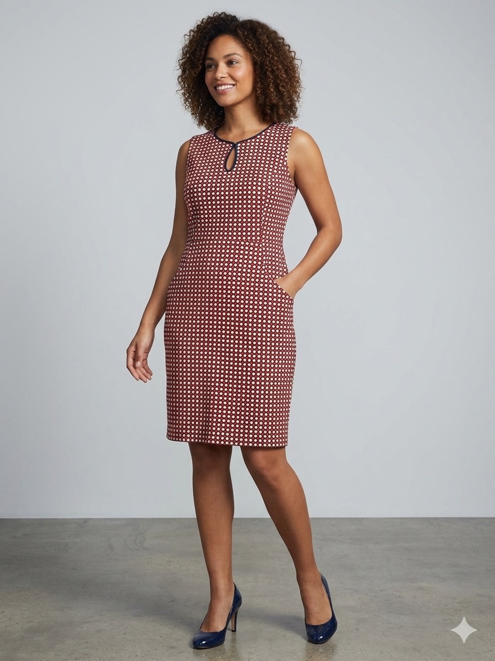 Lands' End Red and White Polka Dot Sleeveless Midi Dress